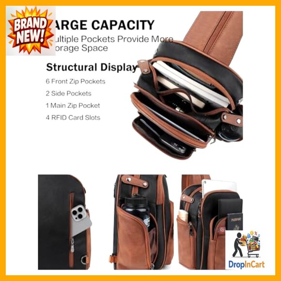 Large Convertible Sling Backpack Anti Theft Daypack Travel Purse Faux Leather